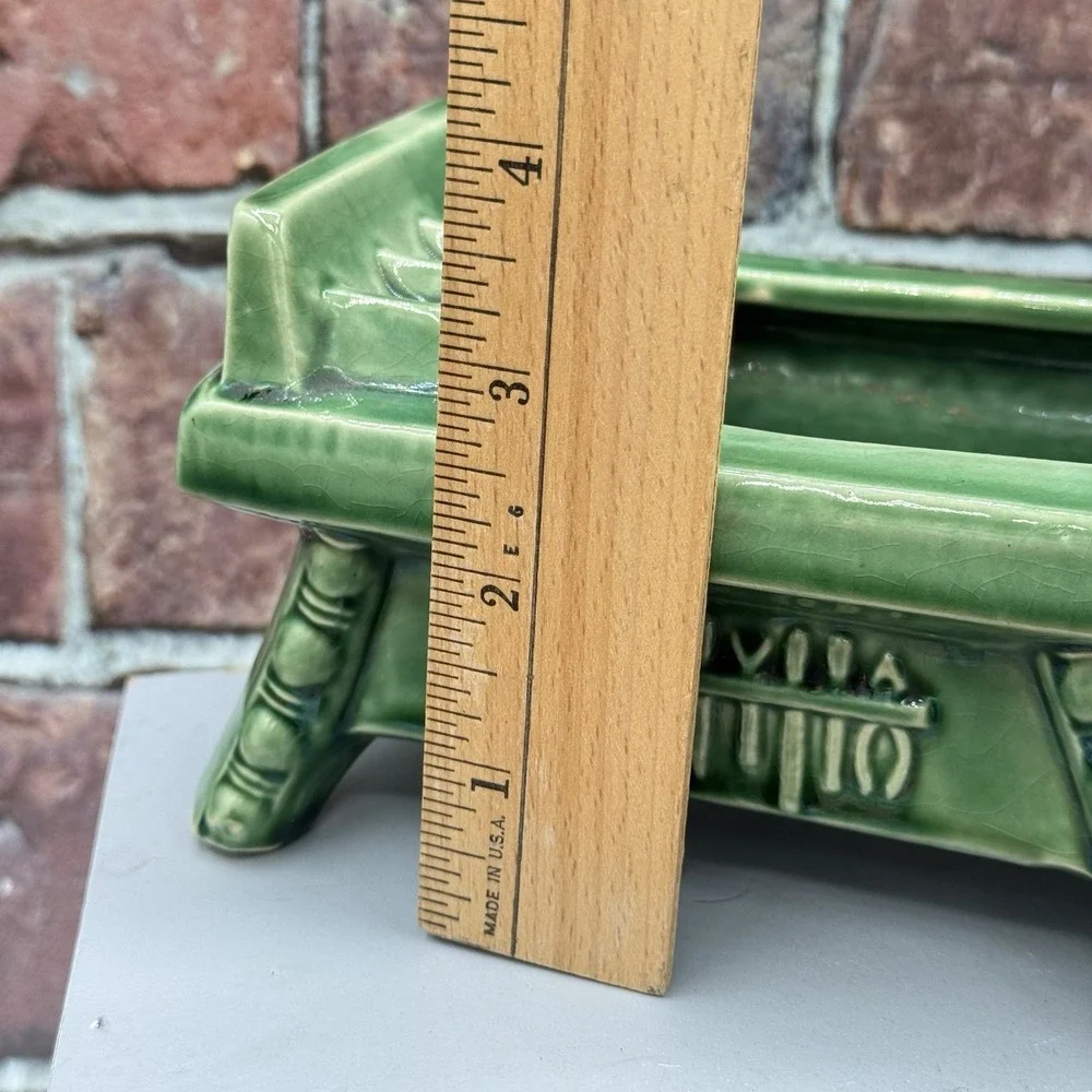 McCoy Cobbler's Work Bench Green Succulent Planter Dish USA MCM Vintage Pottery